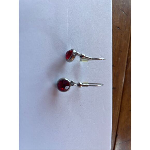 6mm Round Bezel-Set Created Ruby Dangle Earrings - Picture 1 of 3